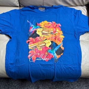 Collazo Blue Graphic T-Shirt with Hummingbird Design